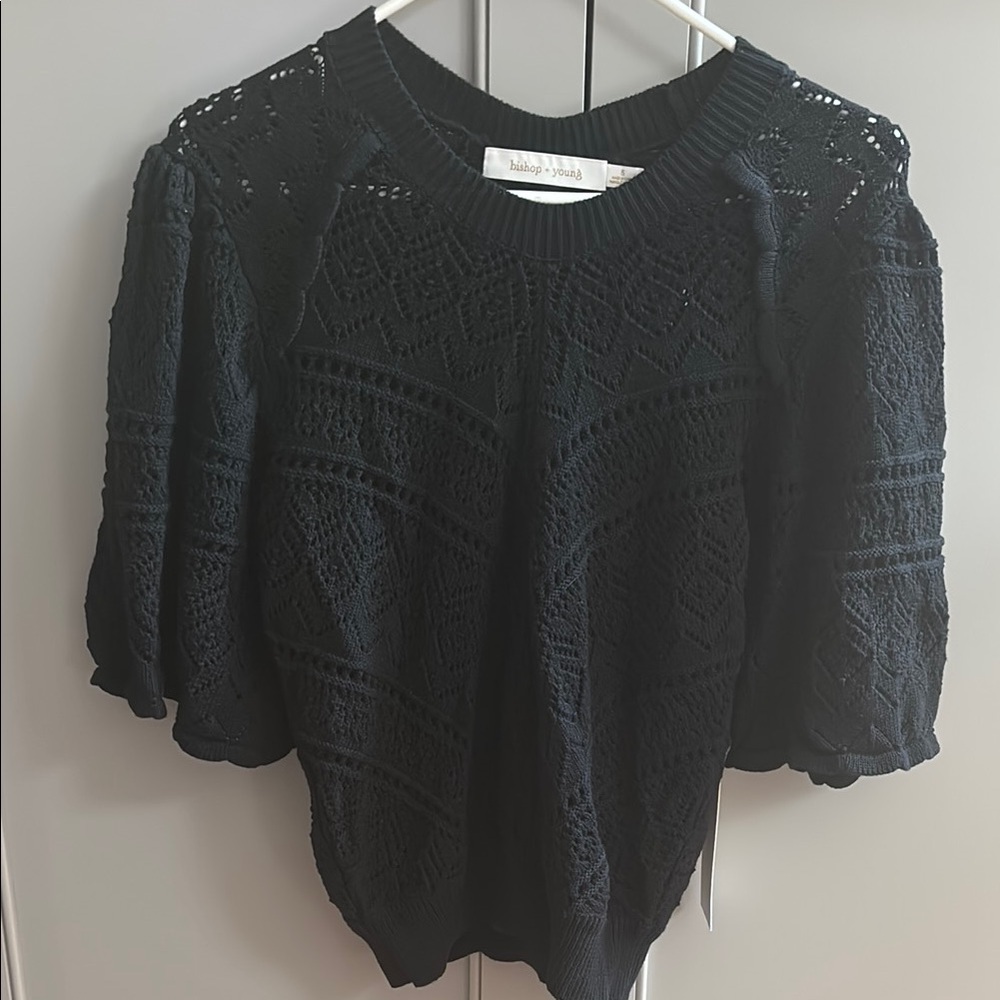 NWT Bishop +Young Black Lace Knit Top sm
